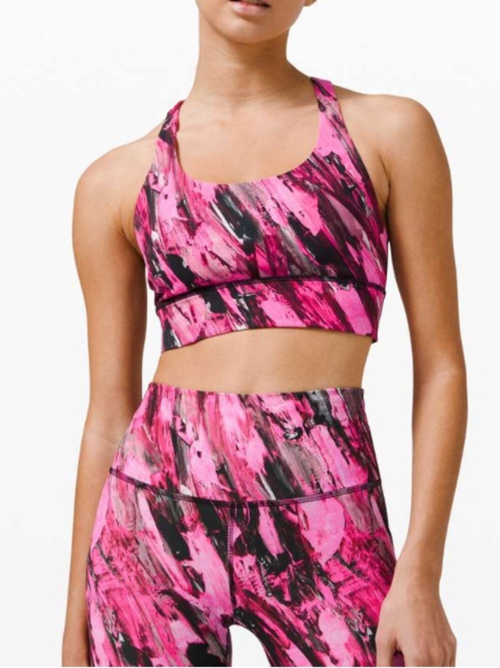 Lululemon Energy Bra Long Line Women’s 8 Pink Black Incentive Multi Sports Bra